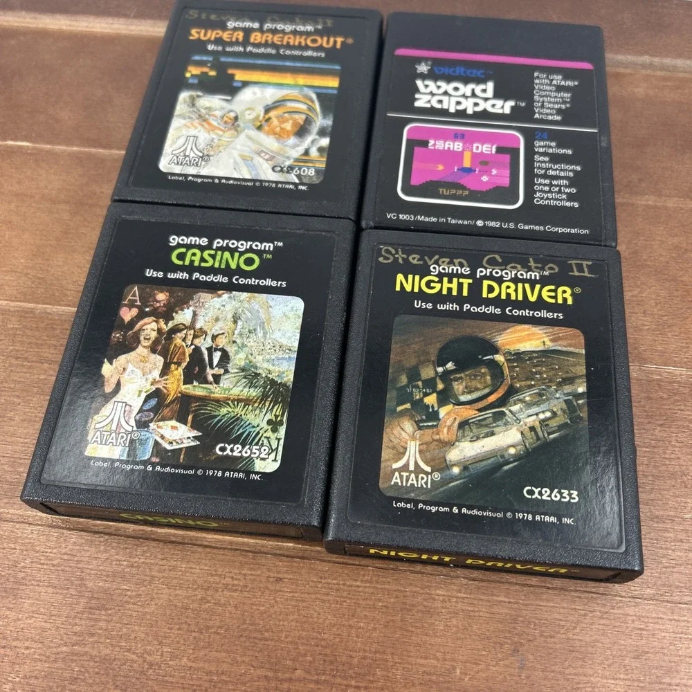 Lot of 4 Atari 2600 Games –‎ Super Breakout, Word Zapper, Casino, Night Driver